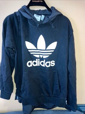 adidas Men's Crewneck Hoodie Sweatshirt in Black with White Trefoil